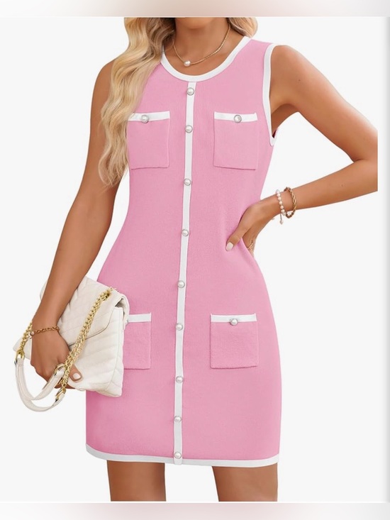 Dresses & Skirts - Sleeveless “Palm Beach Pink” Contrast-Trim Shift Dress